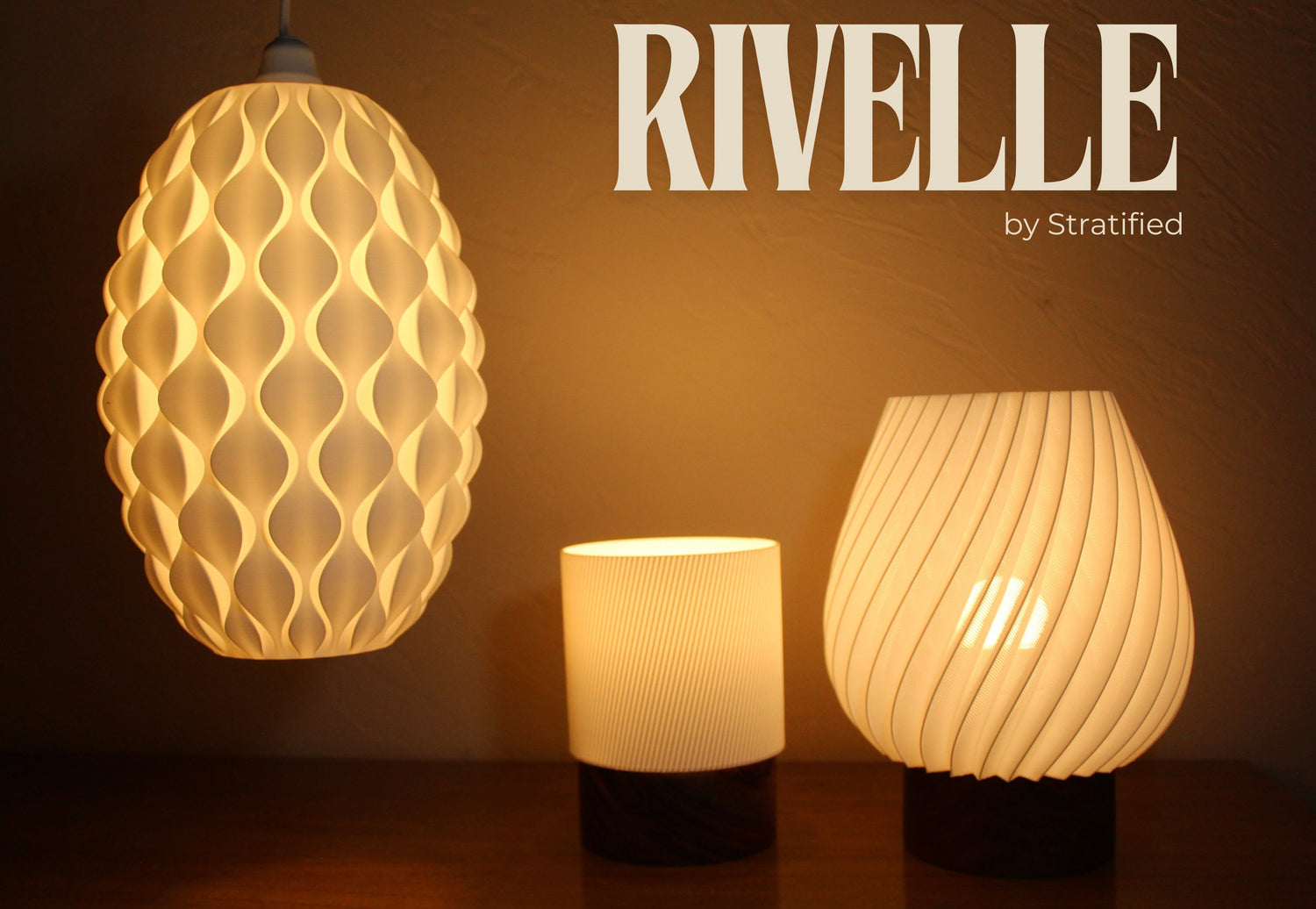 Reveller Logo from Stratified 3D. 3D Printed lamps, lights, luxury, India.